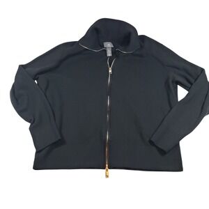 H M Slim Fit Black Full Zip Mock Neck Sweater Knit‎ Jacket Mens Medium